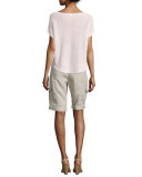 Drawstring-Waist Organic Linen Cargo Shorts, Plus Size