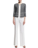 Aisha 3/4-Sleeve Zip-Front Tweed Jacket 
