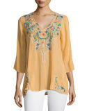 Tropic 3/4-Sleeve Embroidery Blouse