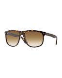 Flat-Top Gradient Boyfriend Sunglasses, Brown Tortoise
