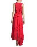 Lake Sleeveless Silk Georgette Ruffle Gown