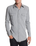Western-Style Denim Shirt, Light Gray