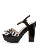 annie striped grosgrain platform sandal, black