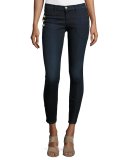 Zion Mid-Rise Skinny Ankle Jeans w/ Button Detail, Blue