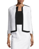 Contrast-Trim Tweed Jacket, White/Black