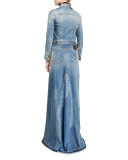 Long-Sleeve Maxi Jean Jacket, Denim