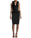 Cascade Ruffle Halter Cocktail Dress, Black