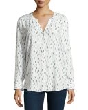 Dane Printed Long-Sleeve Top, White