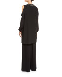 Cheyenne Long Embroidered Cold-Shoulder Vest, Black