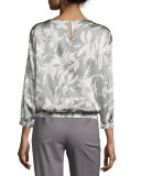 Evie 3/4-Sleeve Floral-Print Silk Blouse, Multi