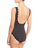Palm Springs Laser-Cut Lace Maillot, Black