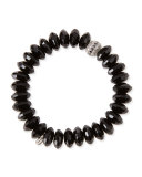 10mm Faceted Black Agate Beaded Bracelet w/ 14k White Gold Diamond Disc