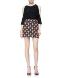 Diamond-Print A-Line Mini Skirt, Multi Colors