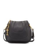 Hayley Small Leather Hobo Bag, Black