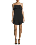 Romy Strapless Ruffle-Trim Mini Jersey Dress, Black