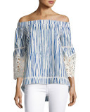 Miranda Off-the-Shoulder Striped Cotton Blouse