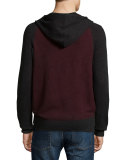 Cashmere-Cotton Colorblock Front-Zip Hoodie, Claret/Derby Gray