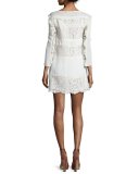 Sasha Ruffle-Trim Paneled-Lace Day Dress, Ecru
