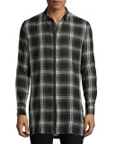 Plaid Woven Sport Shirt, White/Black