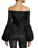 Giselle Off-the-Shoulder Poplin Blouse, Black