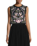 Sleeveless Embroidered Crop Top, Black