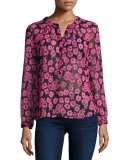 Brooke Floral-Print Chiffon Blouse, Pink