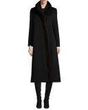 Long Wool Coat w/ Mink Fur, Black