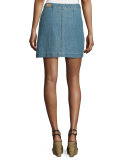 Jemme Sea Wash Button-Front Denim Skirt