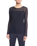 Long-Sleeve Needle-Drop Pullover Top W/Cami, Midnight