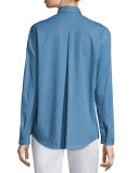 Sabira Button-Front Blouse, Celestial Blue