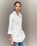 Jenna Chambray Tiered-Ruffle Blouse, Blue/White
