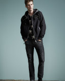 Destroyed Stretch Biker Denim Jeans, Black