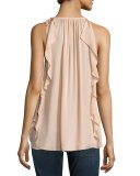 Tiera Tie-Shoulder Silk Ruffle Top, Blush