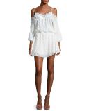 Fleur Floral Lace-Trim Cold-Shoulder Midi Dress, White