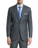 Birdseye Plaid Two-Button Wool Suit, Gray
