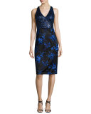 Floral Sleeveless V-Neck Cocktail Dress, Royal/Black