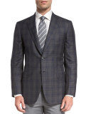 Plaid Two-Button Sport Coat, Gray/Blue