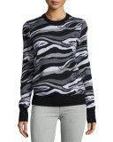 Ondine Striped Crewneck Sweater, Black Multi