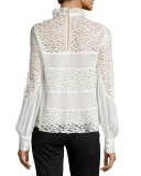 Long-Sleeve Mixed-Media Top, Ivory