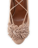 Wild Thing Fringe Block-Heel Pump, Biscotto