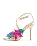 Hula 3D Floral 105mm Sandal, Rose Gold