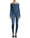 Lucienne Off-the-Shoulder Denim Jumpsuit, Raid