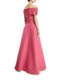 Embellished Off-The-Shoulder Gown, Magenta