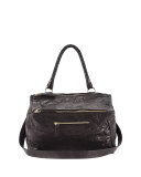 Pandora Medium Leather Satchel Bag, Black 