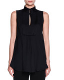 Bib-Front Sleeveless Tuxedo Blouse, Black