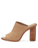 Clementine Suede Chunky-Heel Mule Sandal, Buff