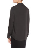 Peter Classic Button-Front Blouse, Dark Charcoal