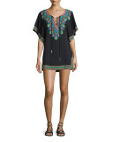 Dashiki Printed Lace-Up Tunic Coverup