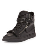 Men's Leather High-Top Sneaker, Black