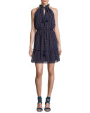 Norfolk Printed Sleeveless Drawstring Mini Dress, Deep Blue